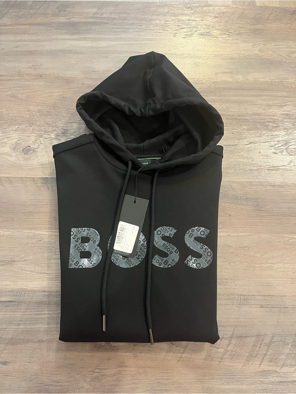 Boss Black Hoodie with Subtle Patterned Logo